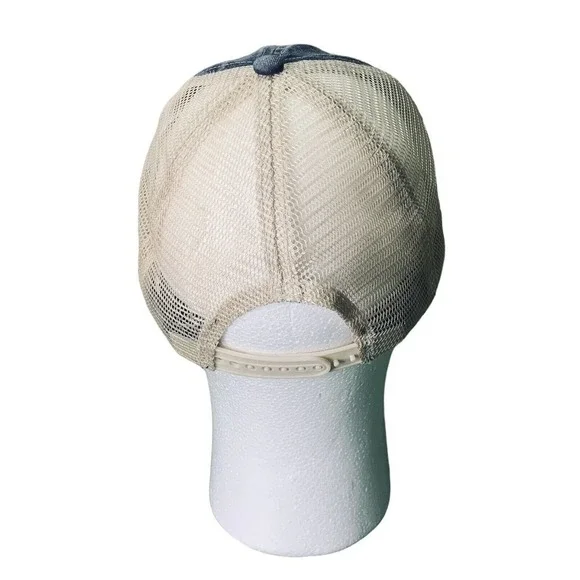 Acid Washed Mesh Twill Cap Adjustable Snapback Hat Baseball Blue Beige - Picture 3 of 6